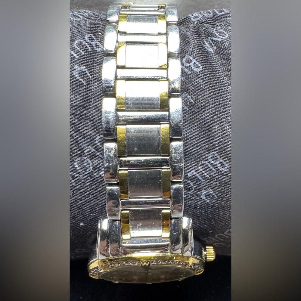 Bulova Two-Tone Stainless Mother of Pearl, Diamond Bezel Date Indicator Watch - Picture 11 of 15